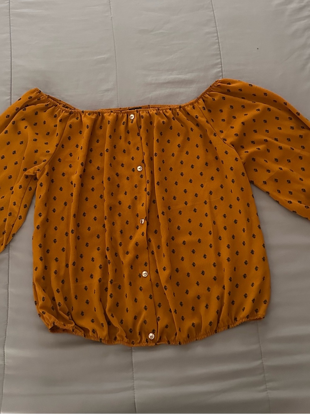 Women's Mustard Off-Shoulder Button Front Peasant Blouse